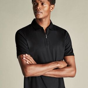 Charles Tyrwhitt Zip Neck Jersey Polo Black